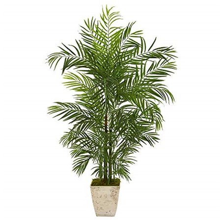 NEARLY NATURALS 63 in. Areca Artificial Palm Tree in Country White Planter 9829